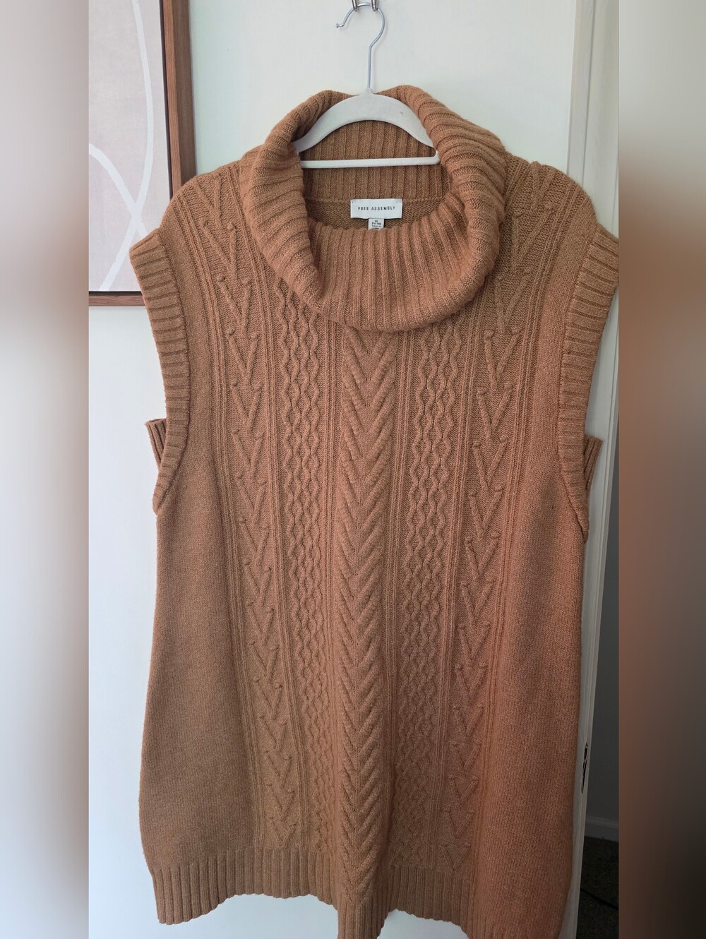 Sleeveless Cowl Neck Cable Knit Tunic - Camel
